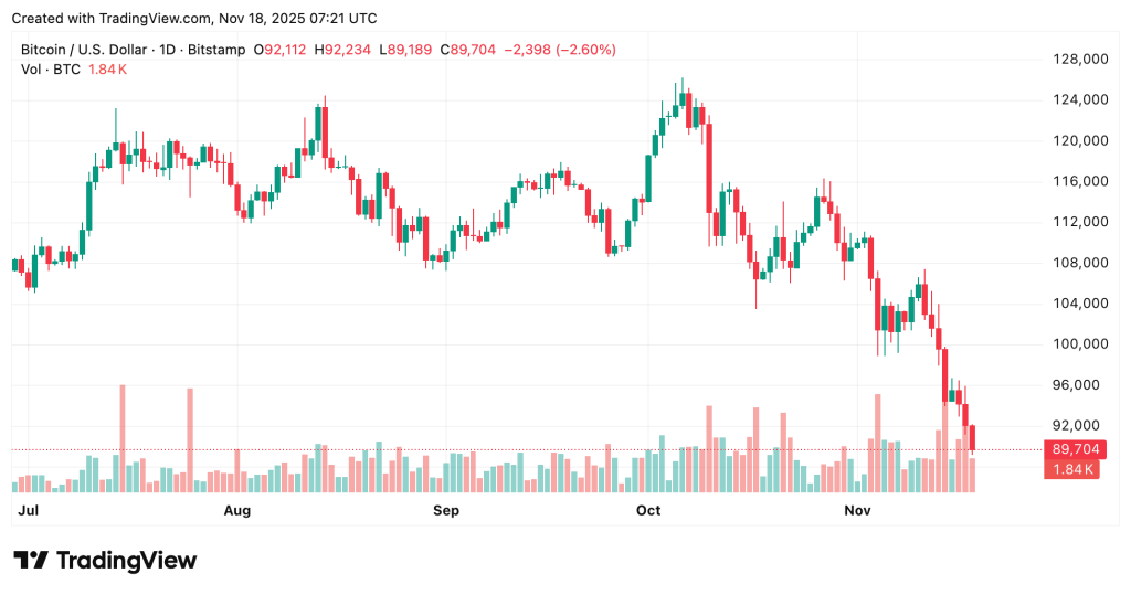 ETF 투자자들이 첫 번째 큰 손실에 직면함에 따라 비트코인은 $90,000 아래로 하락합니다 – 앞으로 더 하락할 것인가?