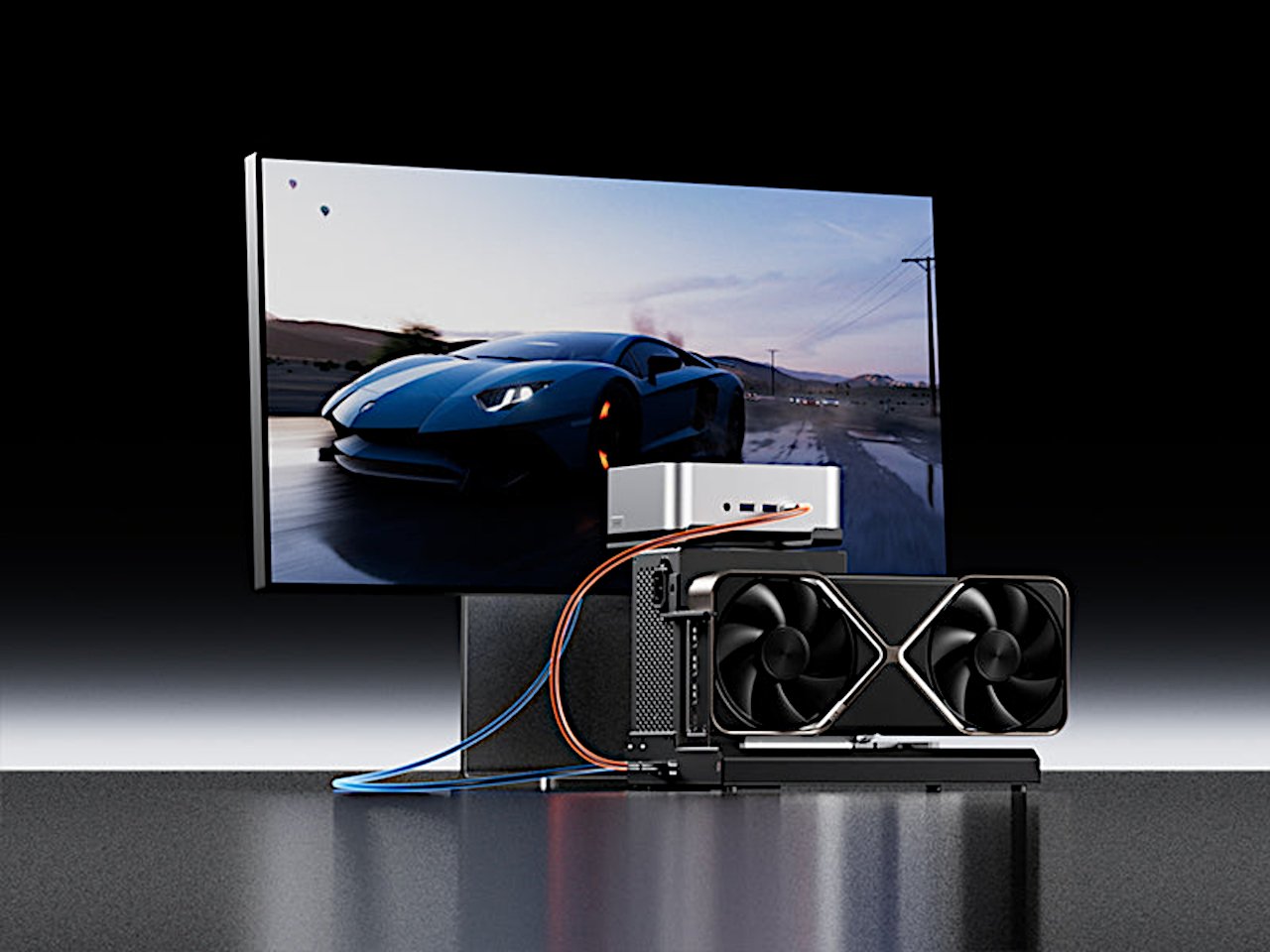 AOOSTAR EG02 eGPU Dock에는 미니 PC용 스탠드가 내장되어 있습니다