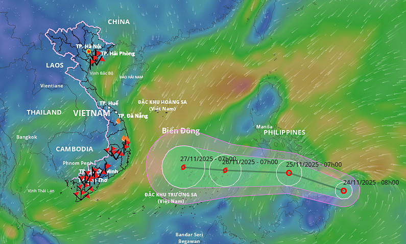 필리핀 근처에 열대 저기압이 형성되고, 베트남 중부에서 폭풍으로 커질 것으로 예상됨