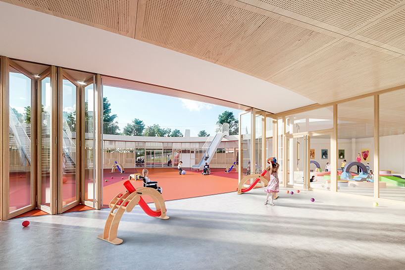 목재 보치아 램프는 장애가 있는 어린이와 비장애 어린이를 위한 포괄적인 놀이를 장려합니다