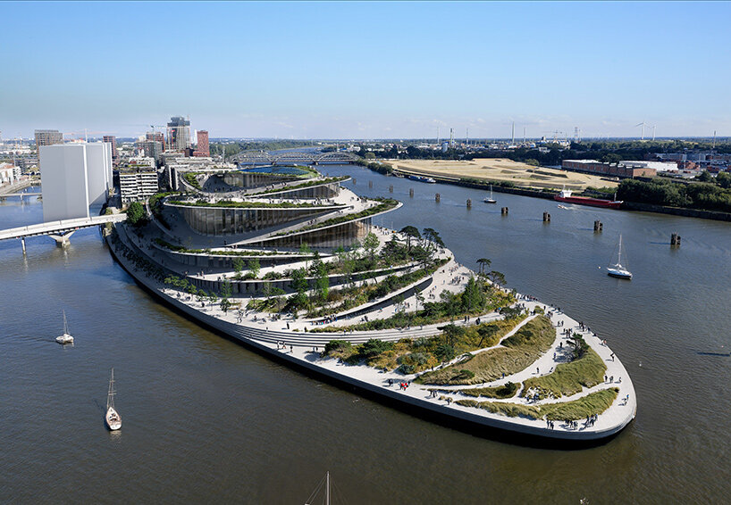 BIG는 새로운 함부르크 국립 오페라를 동심원 테라스 정원의 섬으로 설계