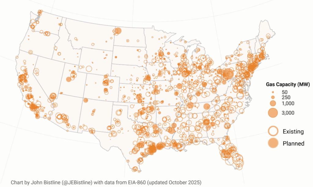 지도: 미국에서 새로운 천연가스 발전소가 건설되고 있는 곳