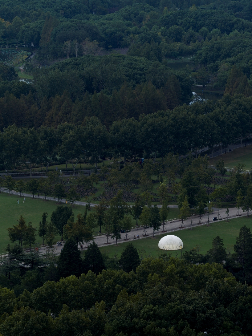 상하이의 반투명 조명 돔에는 꽃 모티브의 청동 격자가 있습니다