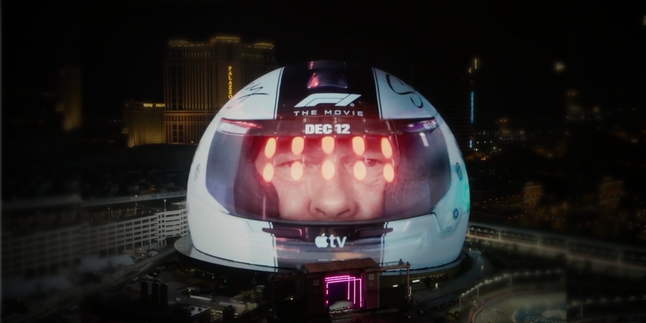 Apple TV는 다가오는 영화 출시를 홍보하기 위해 F1 주말 동안 Las Vegas Sphere를 인수합니다